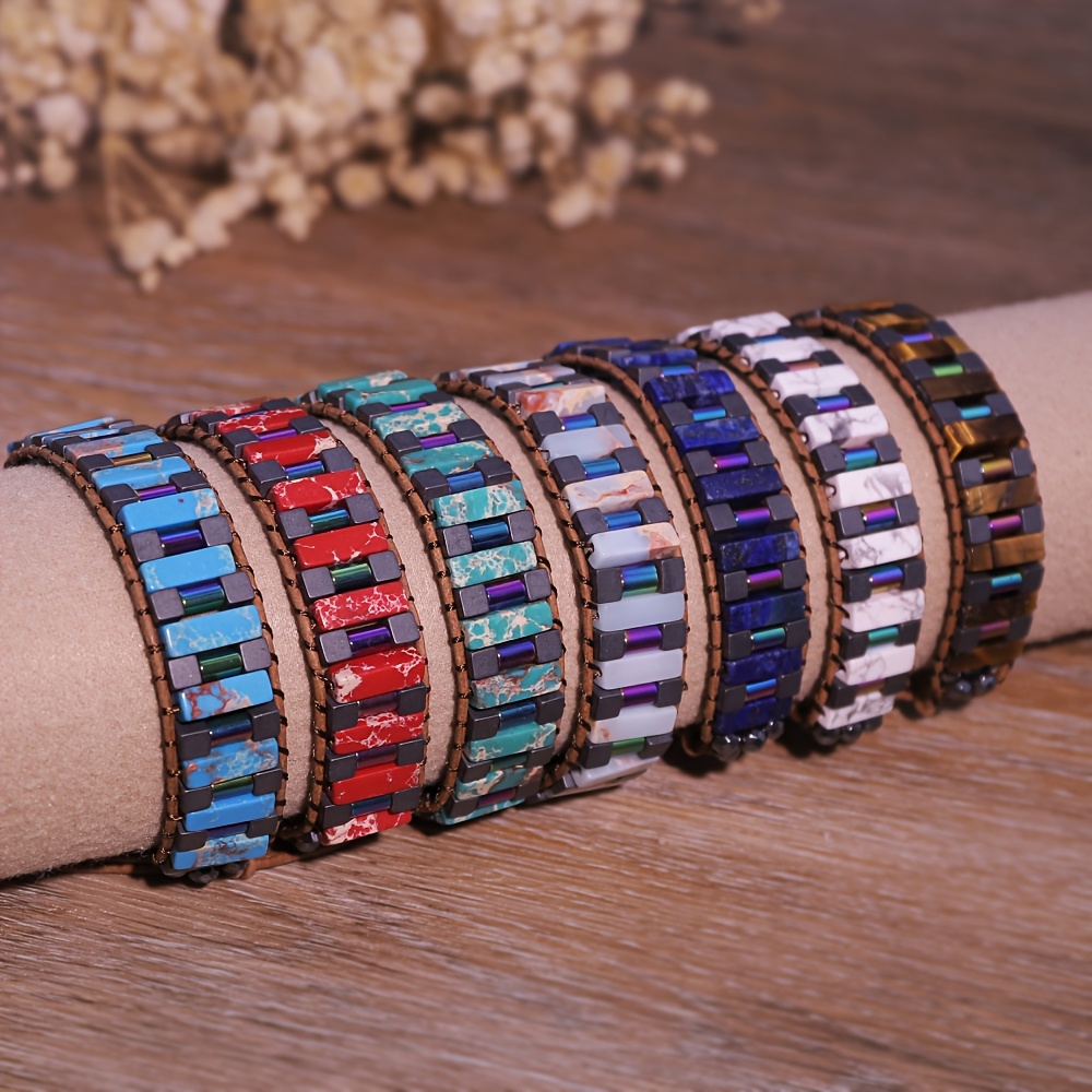 Handcrafted Natural Stone Box Chain Bracelet, Unisex